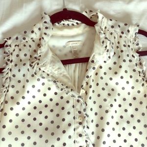 Jcrew Sleevless Ruffle Neck Silk & Chiffon Popover